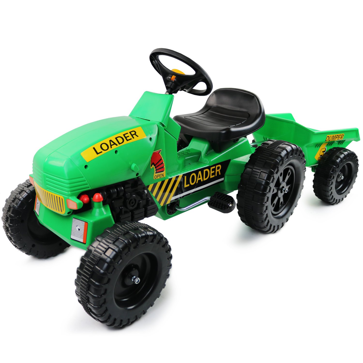 Childrens Pedal Ride on Green Super Tractor With Toy Trailer