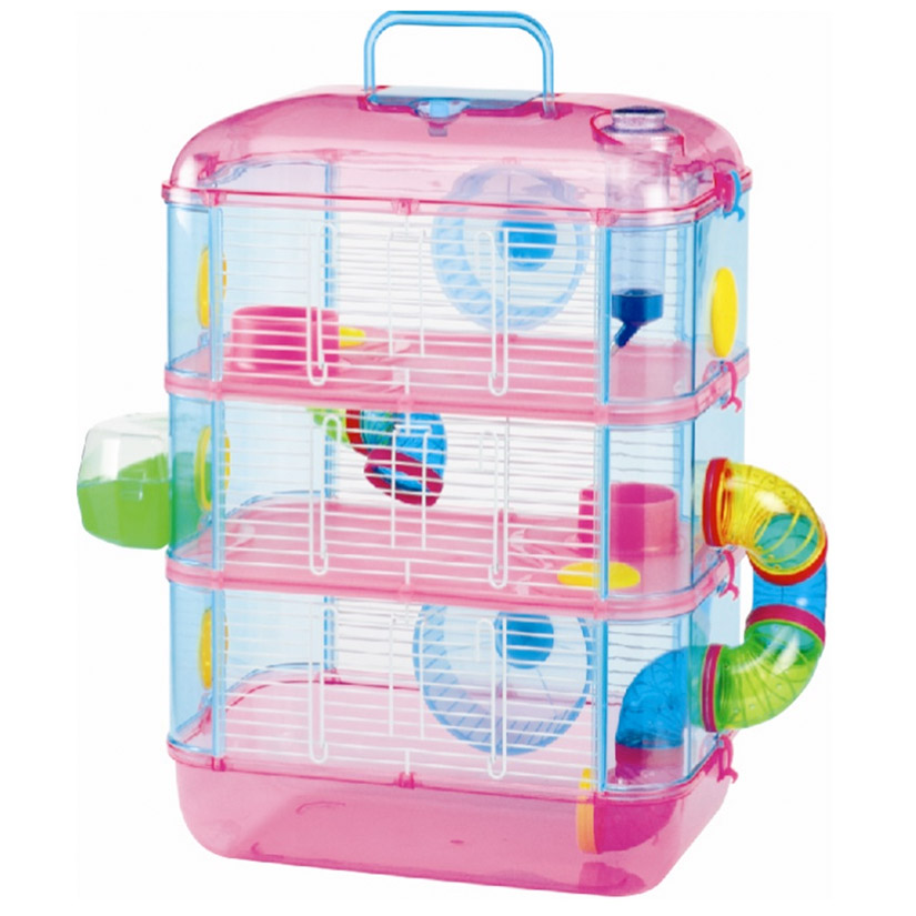 Pink Pet Hamster Mouse Small Animal Indoor 3 Storey Carrier Cage