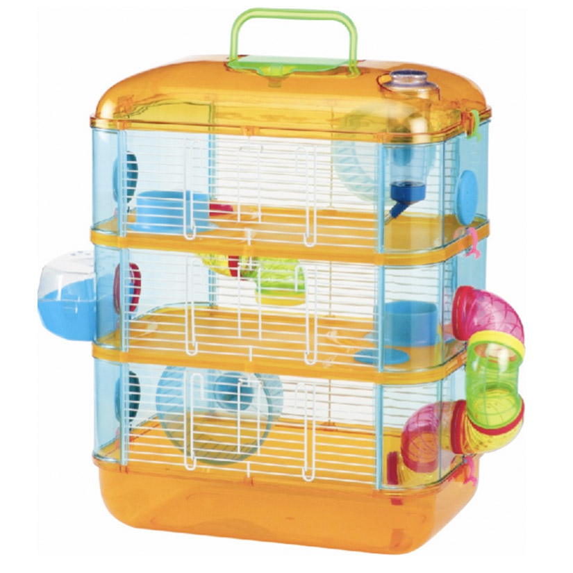 Orange Hamster Mouse Small Animal Indoor 3 Storey Carrier Cage