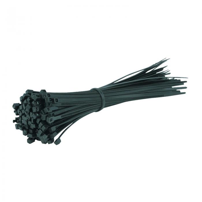 4.8x300mm Black Cable Zip Wrap Ties - 5 Packs of 100 (500 Units)