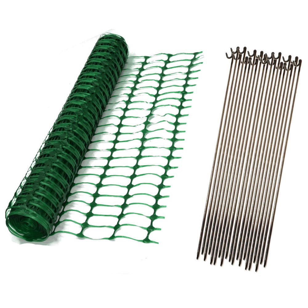 1m x 50m Green Mesh Safety Barrier Fencing & 10 Fencing Pins