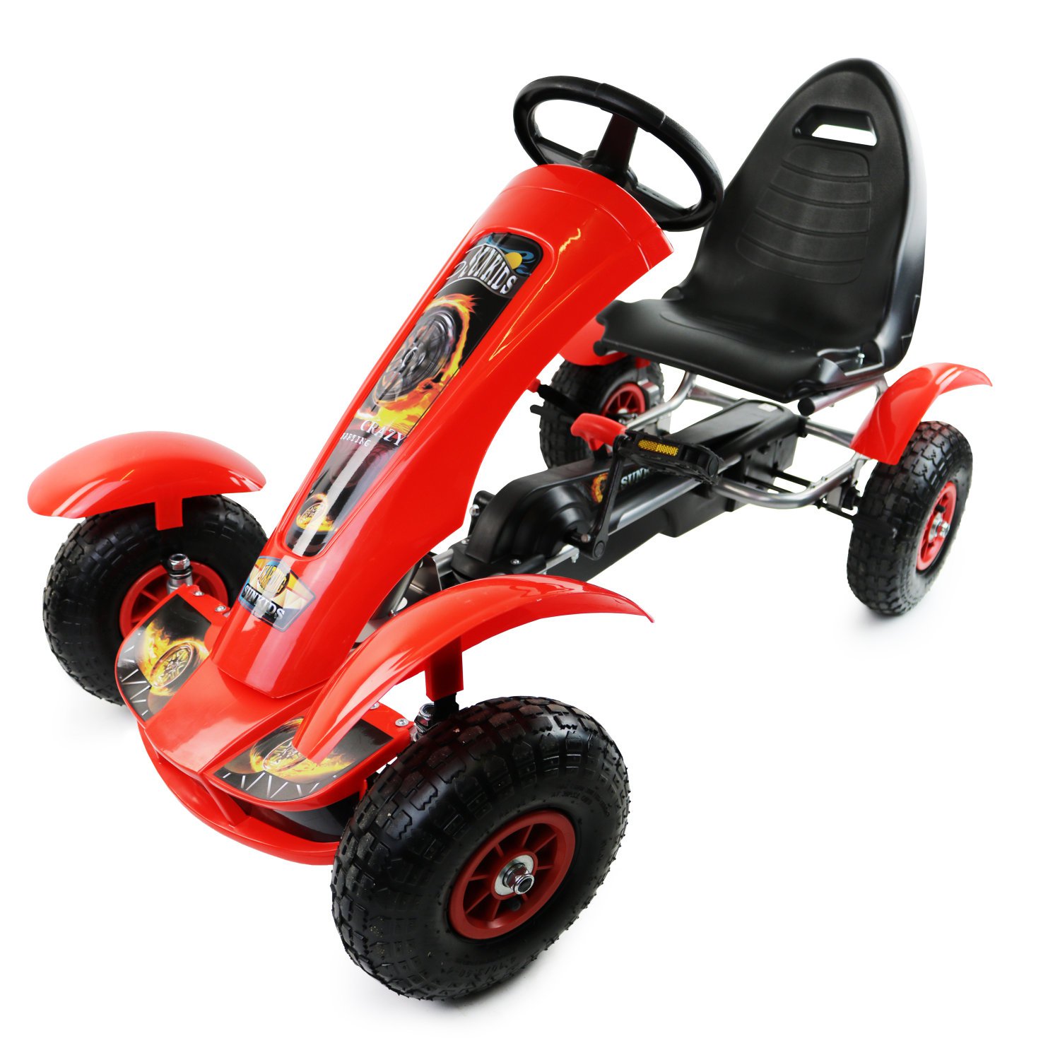 Deluxe Red Kids Childrens Pedal Go Kart Ride On Rubber Wheels