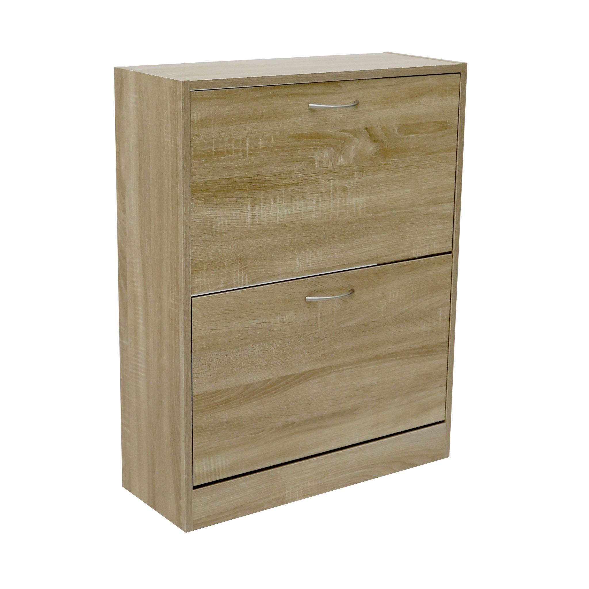 2 Drawer Oak Effect Shoe Storage Cupboard Cabinet Furniture