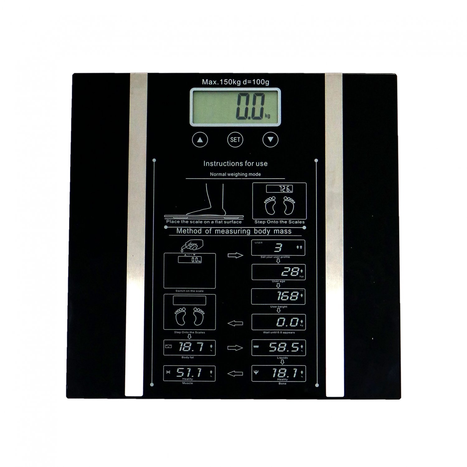 150kg Digital Electronic Body Fat BMI Analyser Bathroom Scales