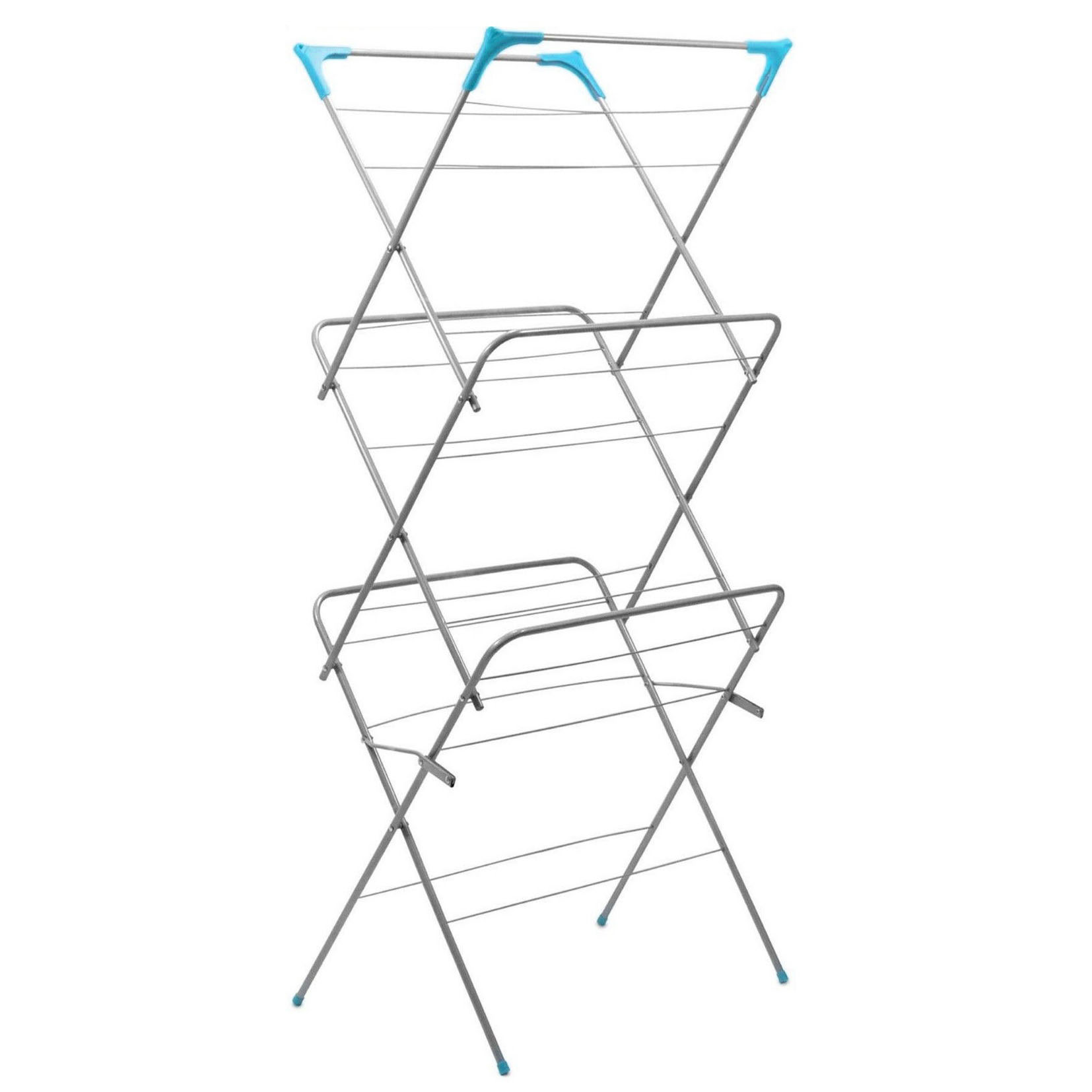 White Zerone Collapsible Clothes Airer with Clips Portable 3-Tier Towel Clothes Drying Rack for Hanging Laundry 