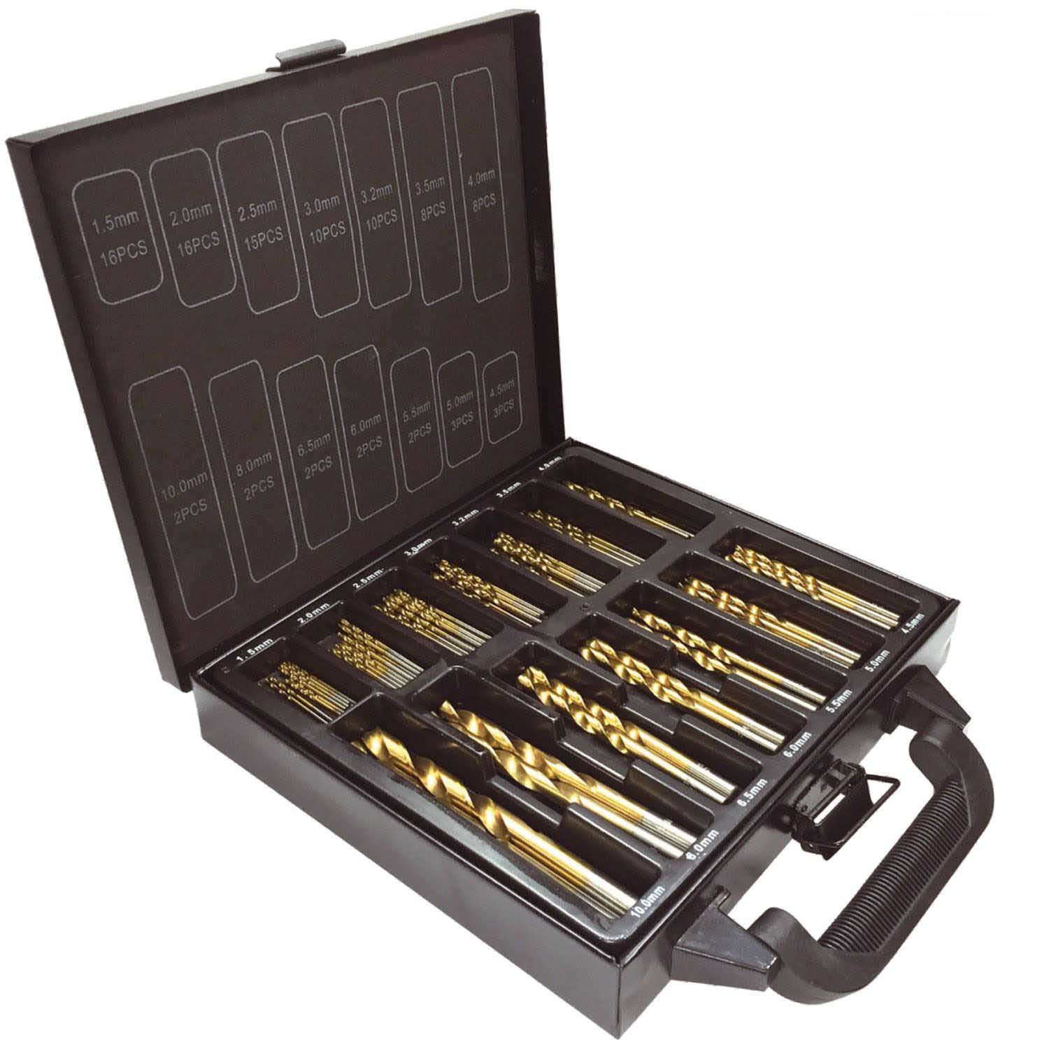 99pc 1.5-10mm Titanium Coated HSS Drill Bit Set & Carry Case