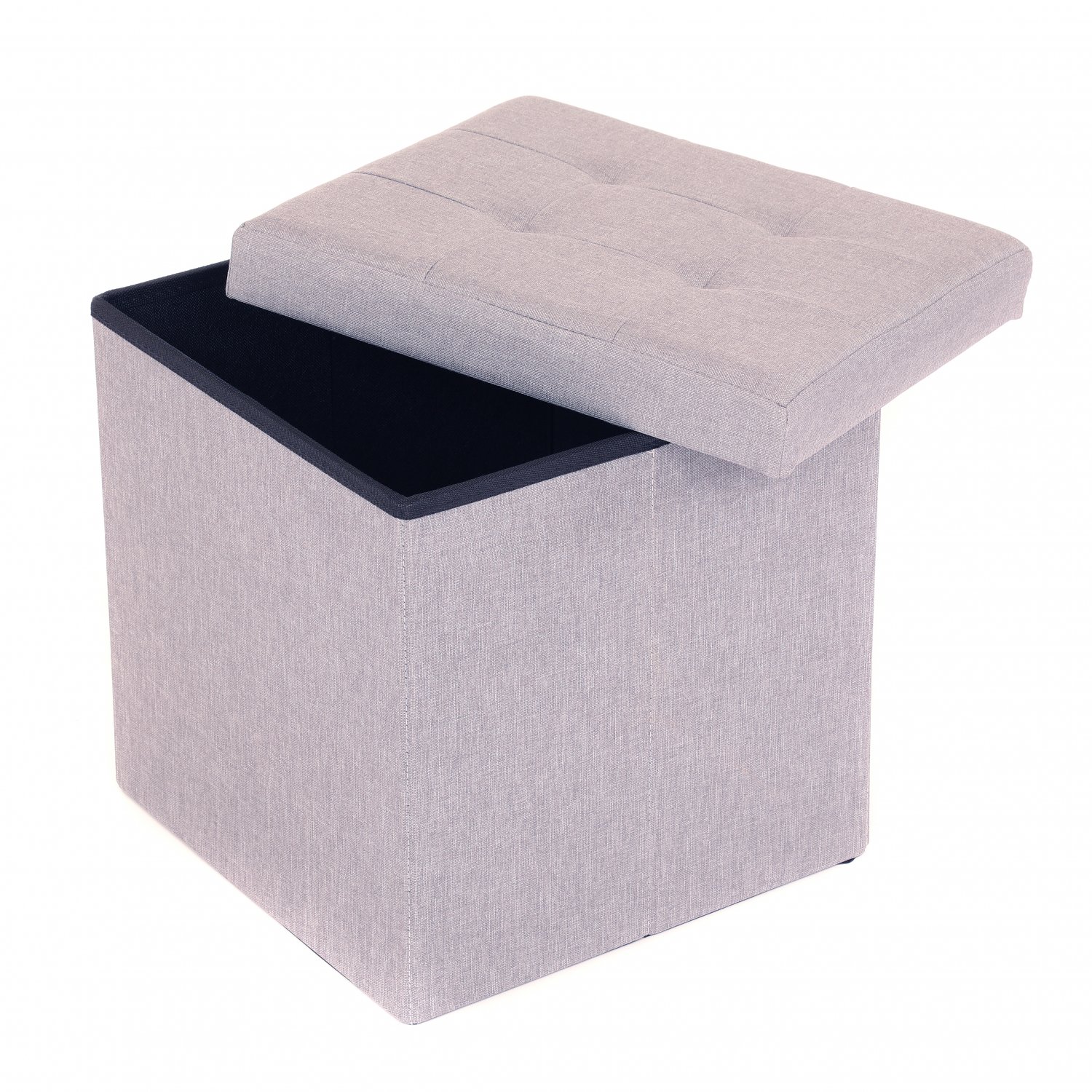 Small Grey Linen Folding Ottoman Storage Box Seat Stool Bench