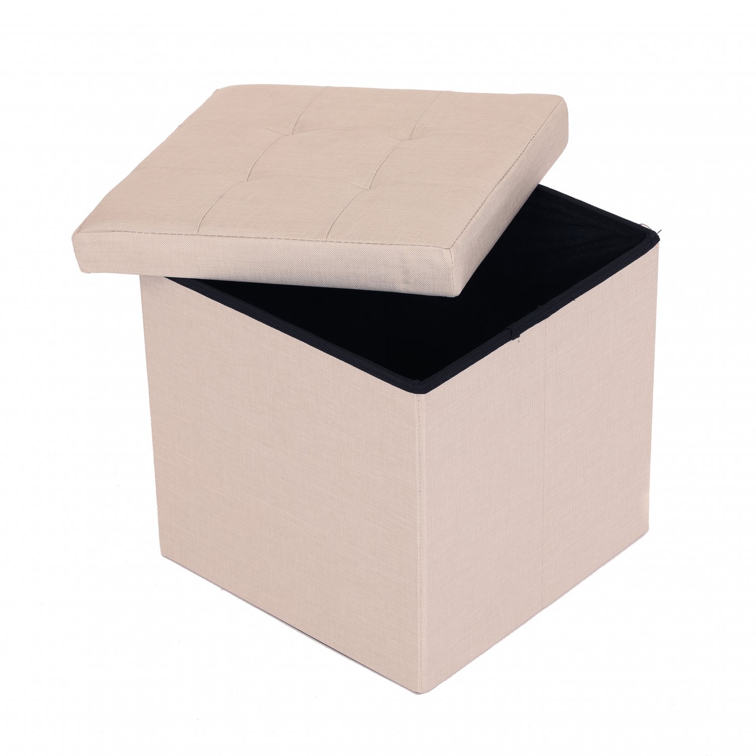 Small Beige Linen Folding Ottoman Storage Chest Box Seat Bench