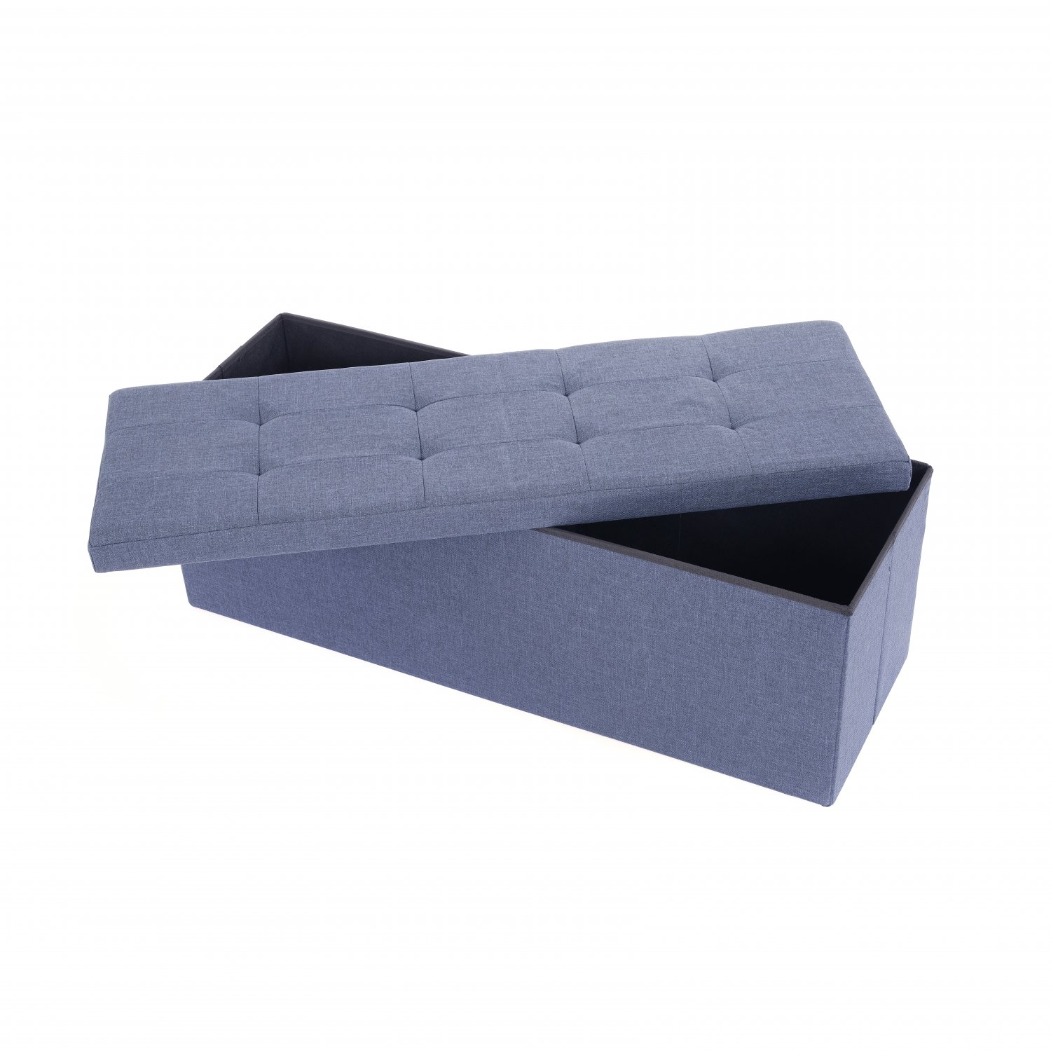 Large Blue Linen Folding Ottoman Storage Chest Box Seat Bench