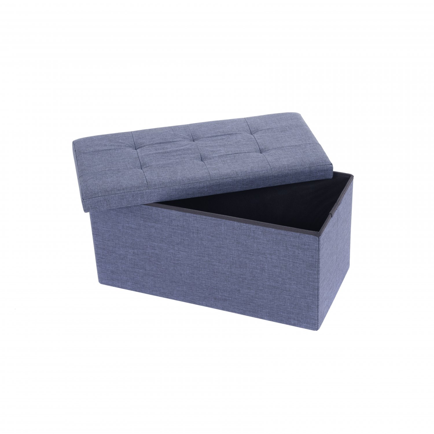 Medium Blue Linen Folding Ottoman Storage Chest Box Seat Bench