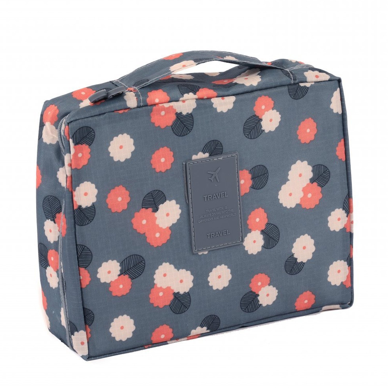 Blue Flower Patterned Cosmetic Make-Up Travel Bag Pouch Luggage Organiser