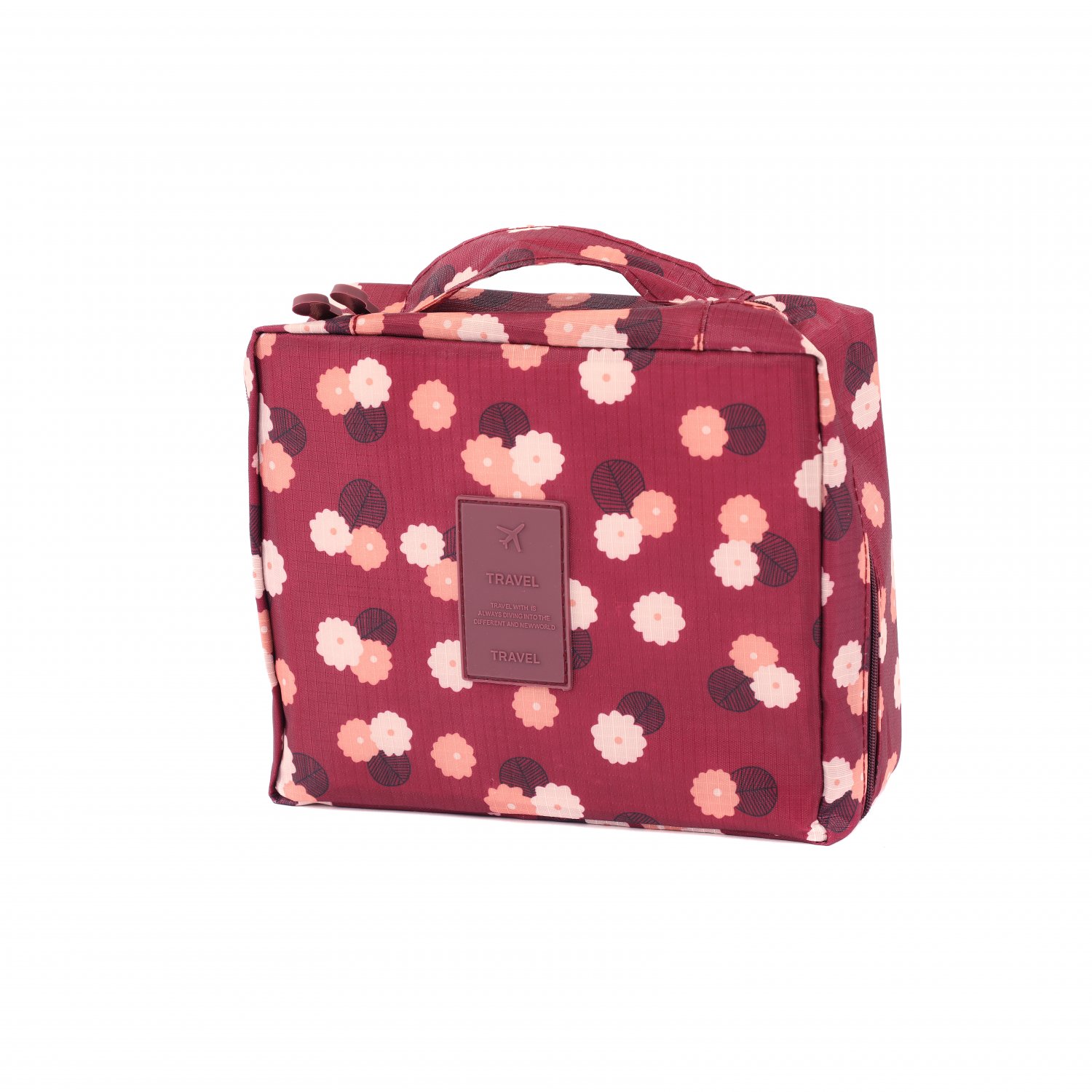 Red Flower Patterned Cosmetic Make-Up Travel Bag Pouch Luggage O