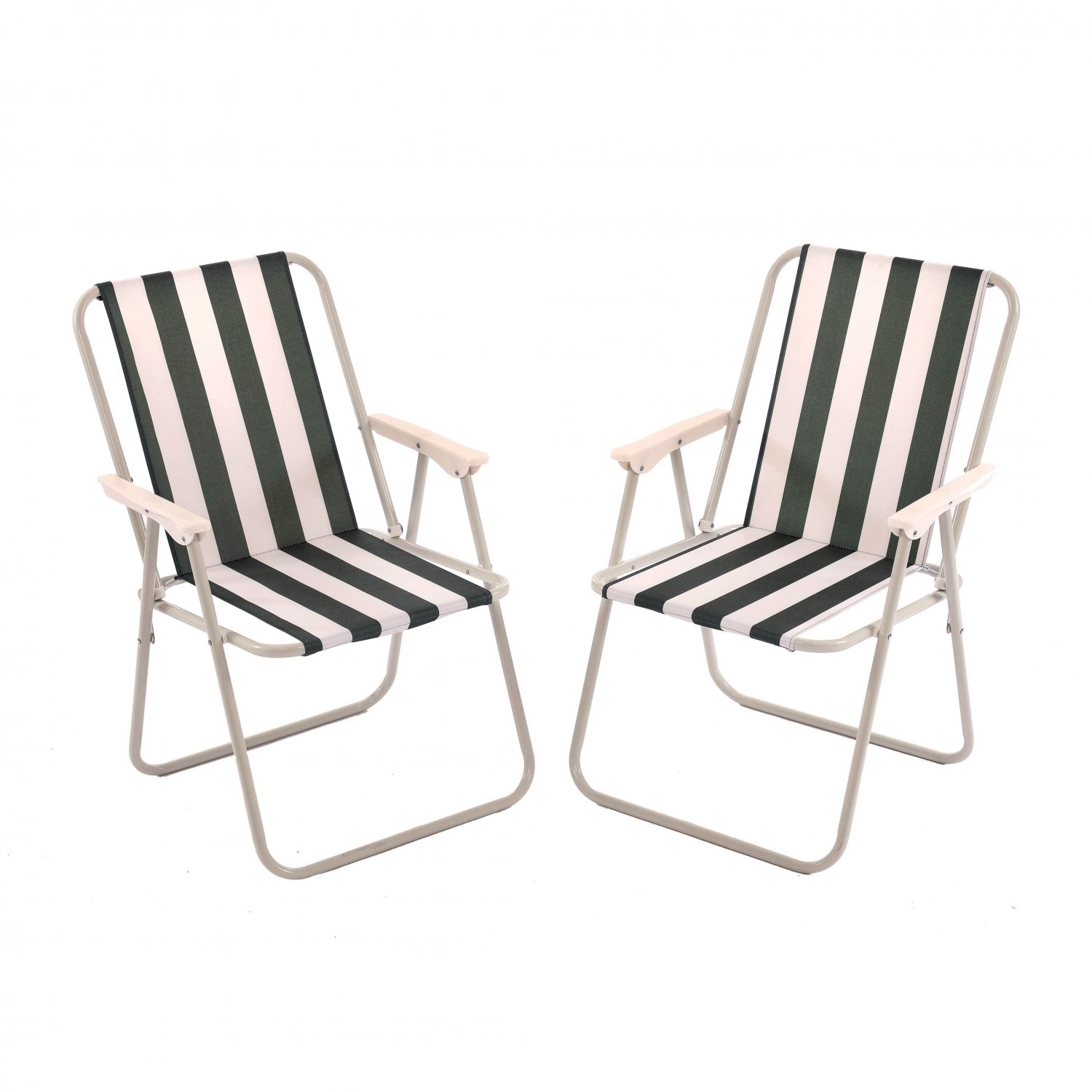 2x Stripey Camping Festival Party Folding Outdoor Chairs with Ar