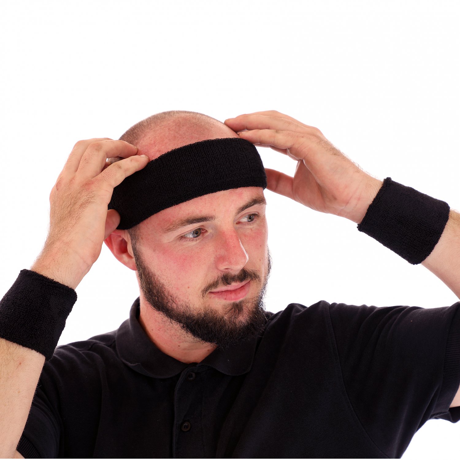 Black Sport Gym Fitness Exercise Headband & Sweatband Set for He