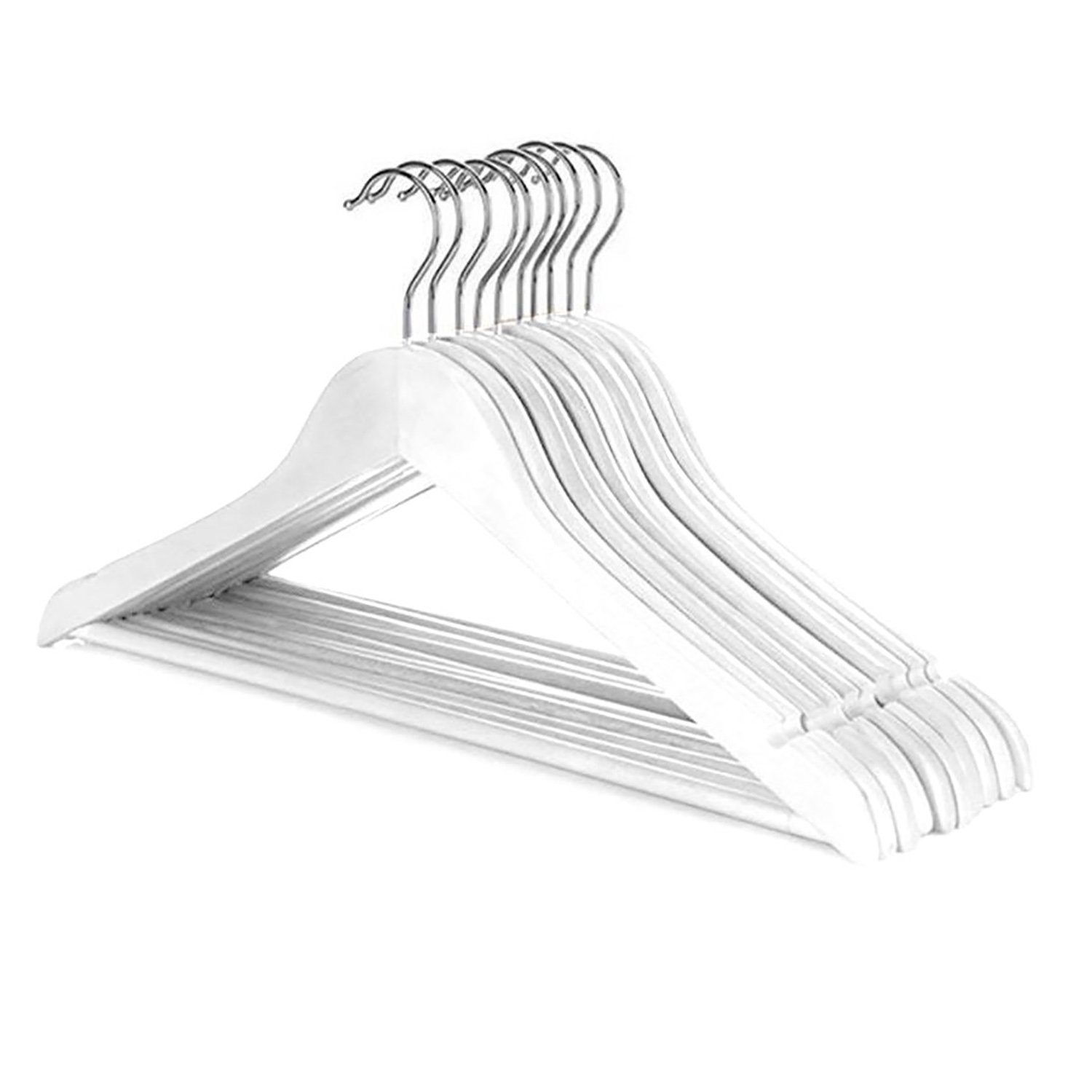 Pack of 20 White Wooden Clothes Garment Coat Suit Hangers with Trouser Bar