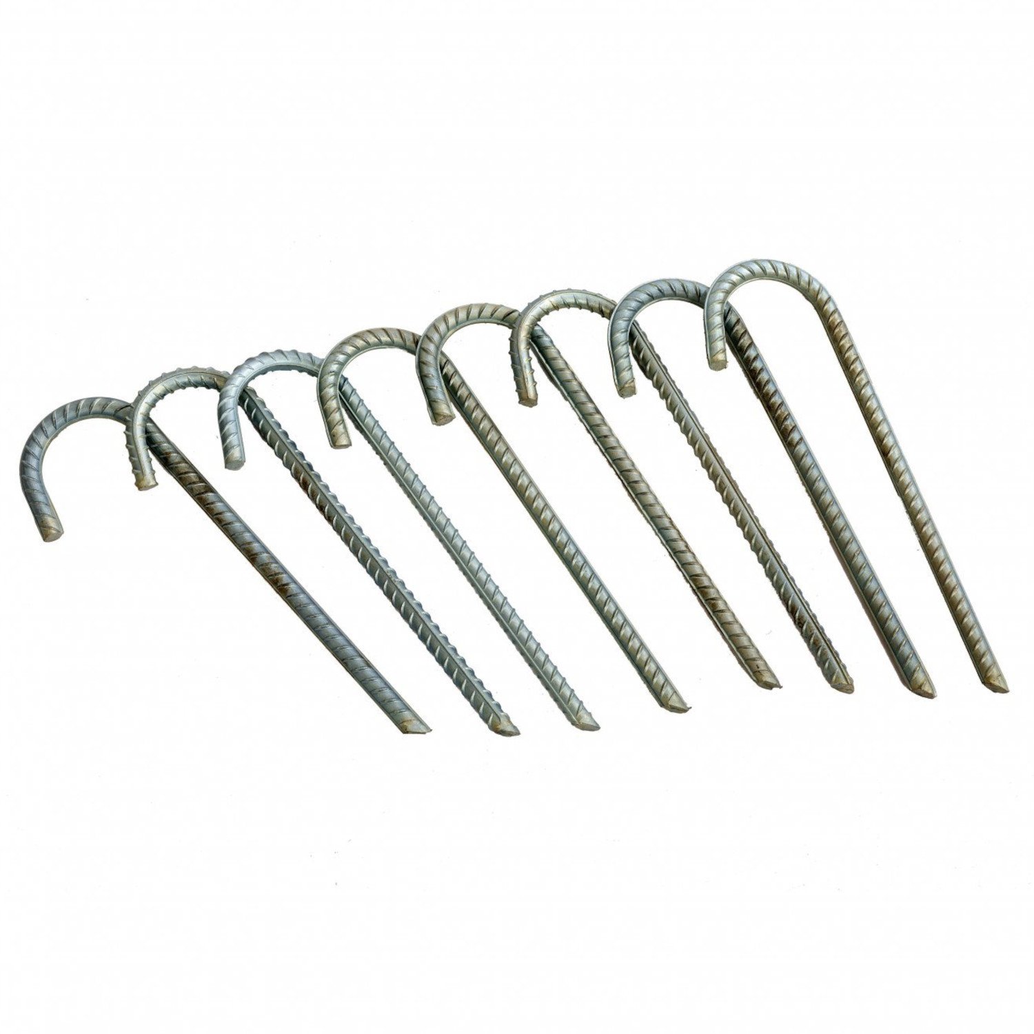8x Galvanised Steel Ground Stakes Rebar Tent Pegs Garden Pins Anchors - 12 Inch