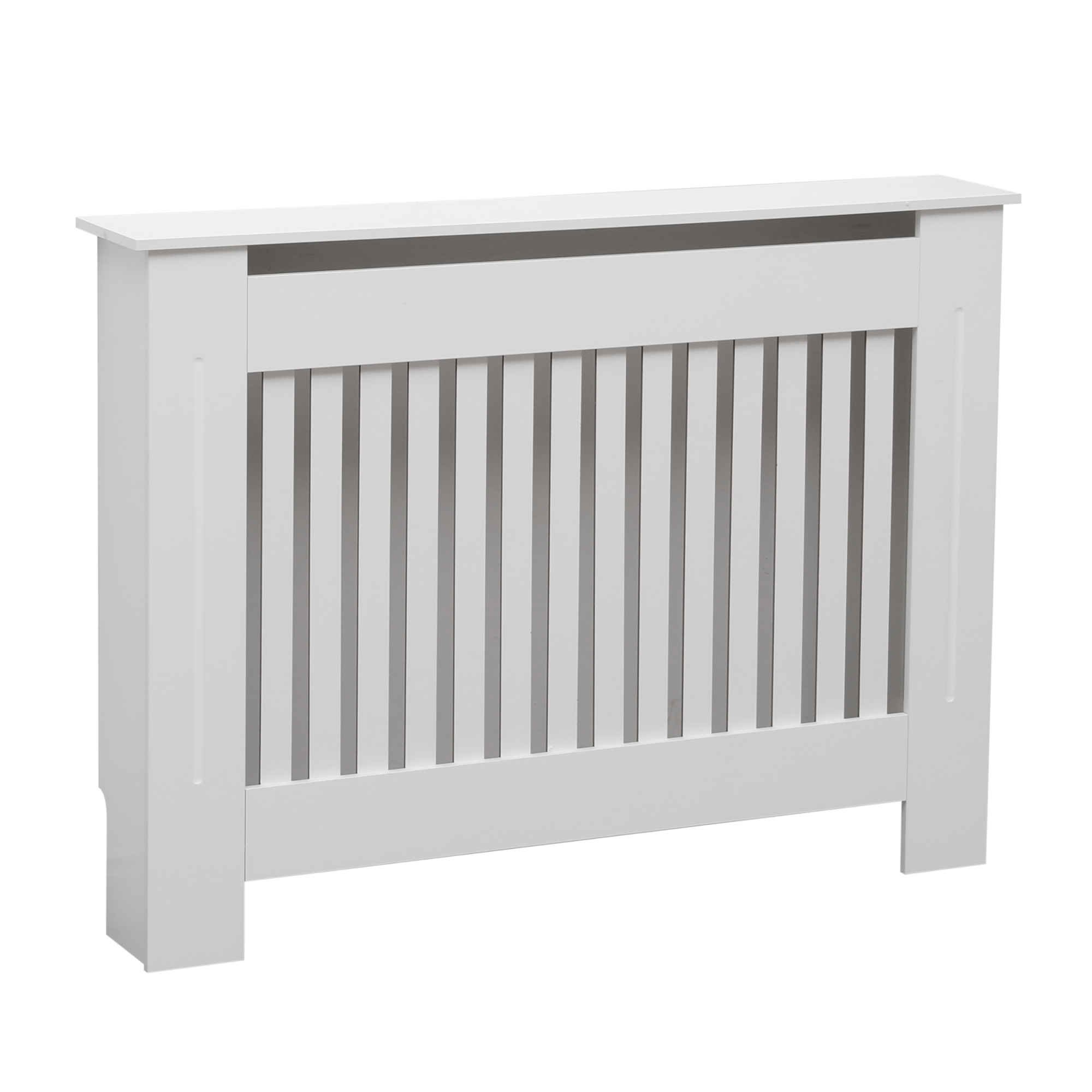 Medium White Wooden Slatted Grill Radiator Cover MDF Cabinet - Click Image to Close