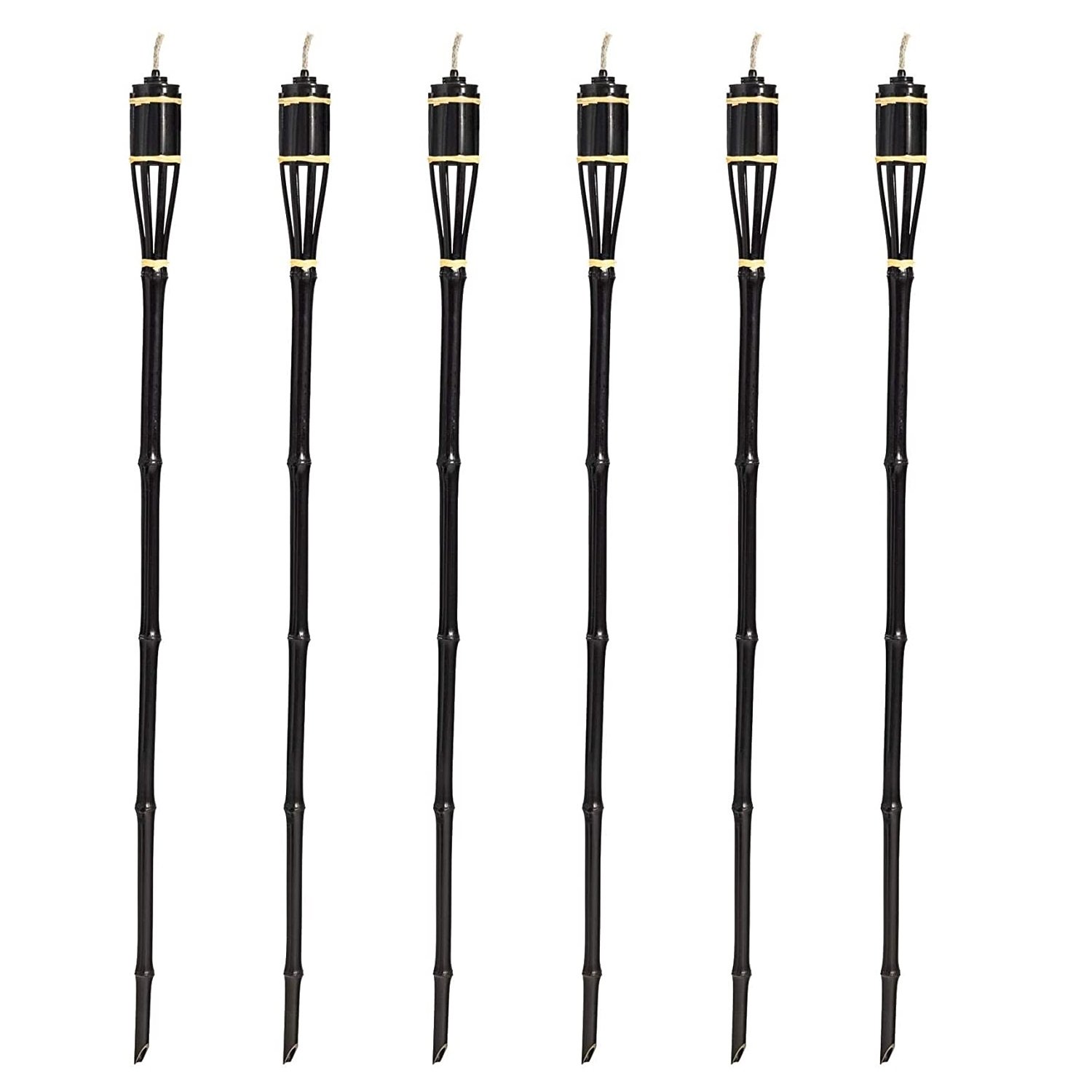 Pack of 6 Bamboo Outdoor Garden Tiki Torches Oil Lamps Fire Lanterns - 114cm