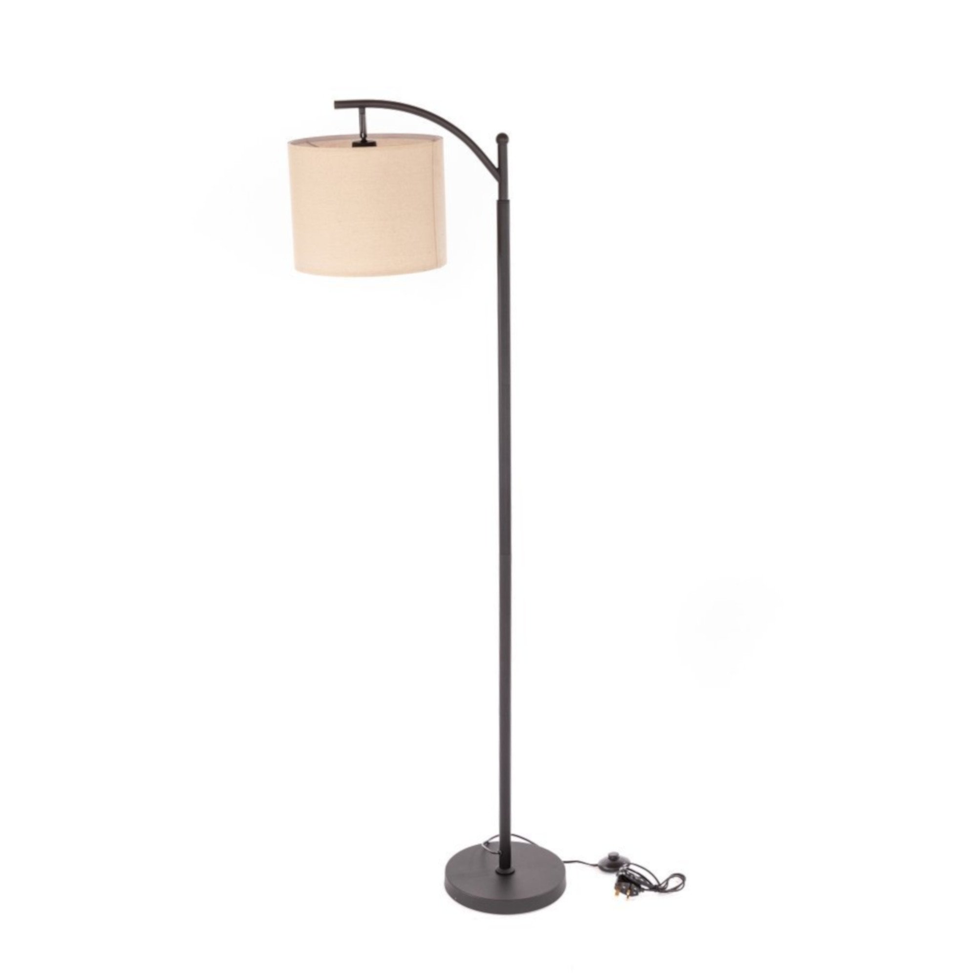 Black Floor Standing Lamp Reading Light & Linen Fabric Lampshade - Includes Bulb