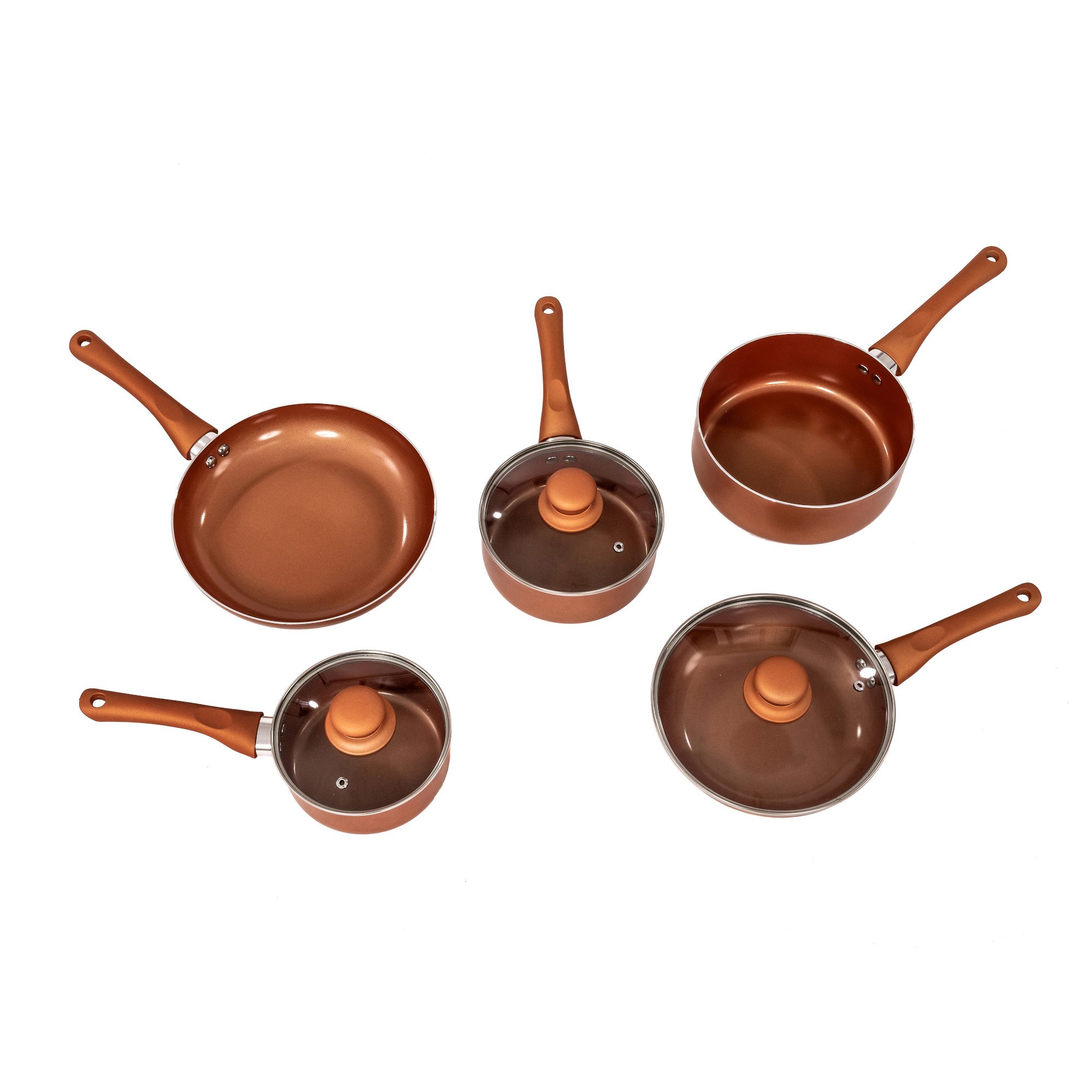 5pc Non-Stick Ceramic Copper Induction Saucepan Frying Pan Cookware Set