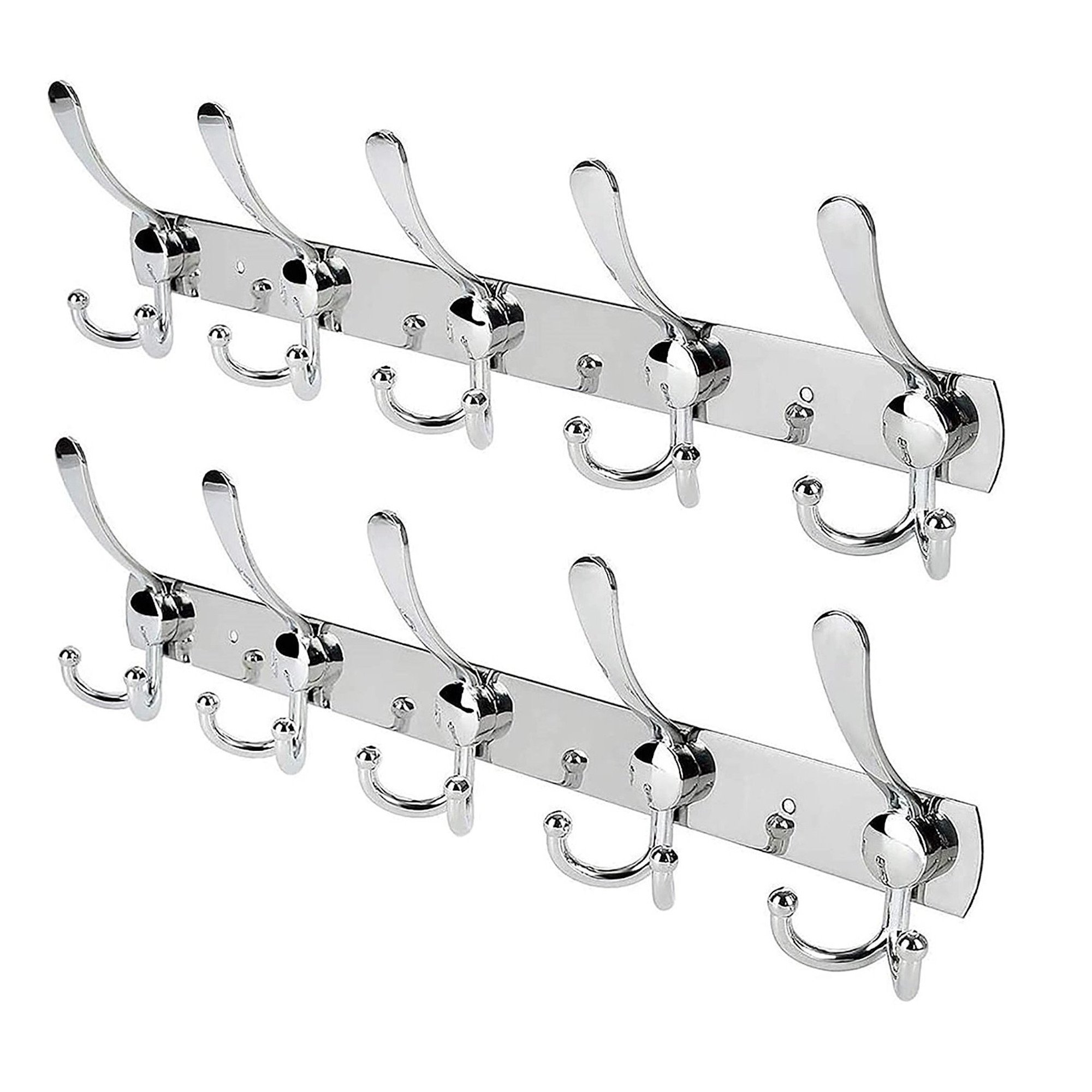 Pack of 2 Stainless Steel 15 Hook Wall Mounted Organiser Rack Coat Towel Hanger