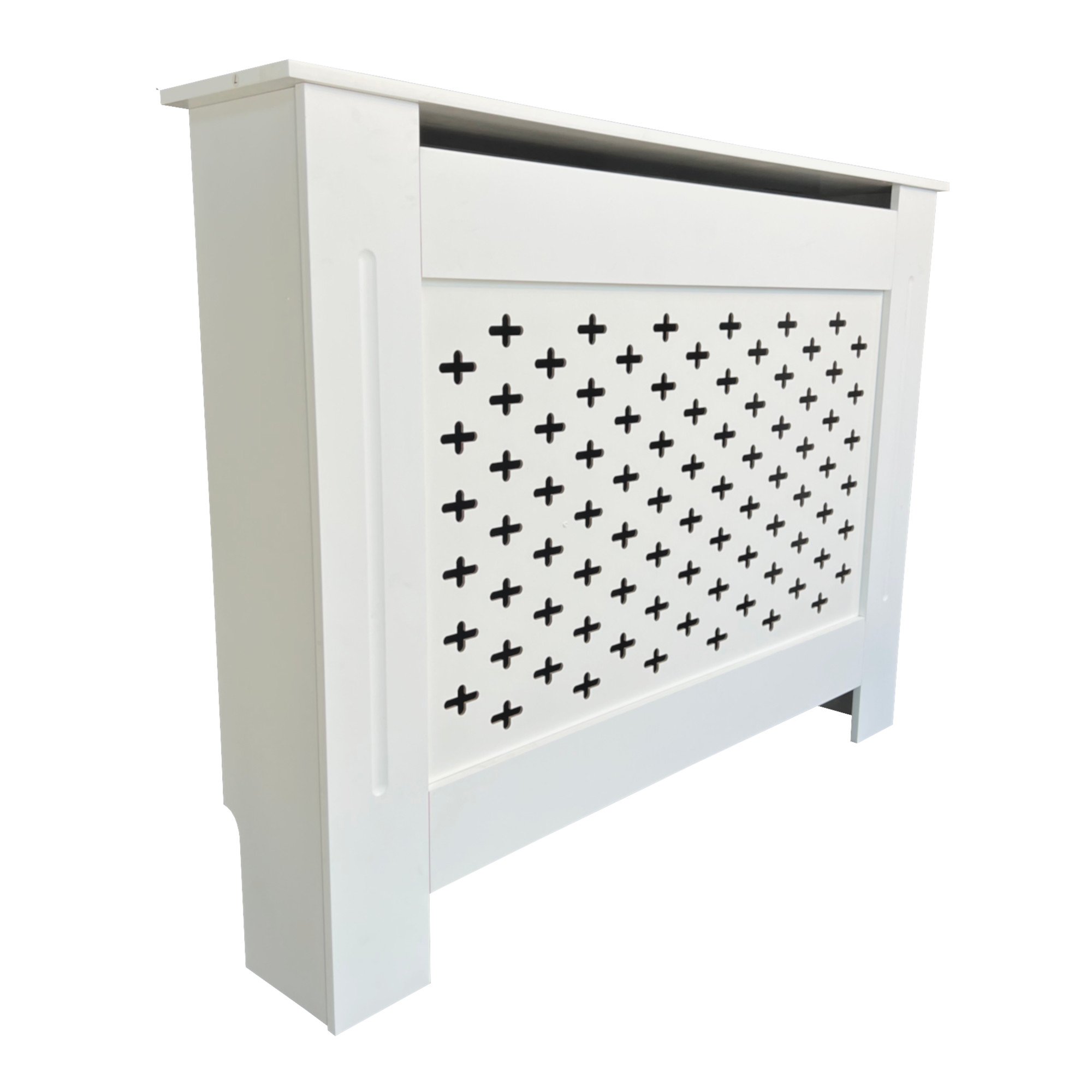 Medium White Wooden Cross Pattern Radiator Cover MDF Cabinet